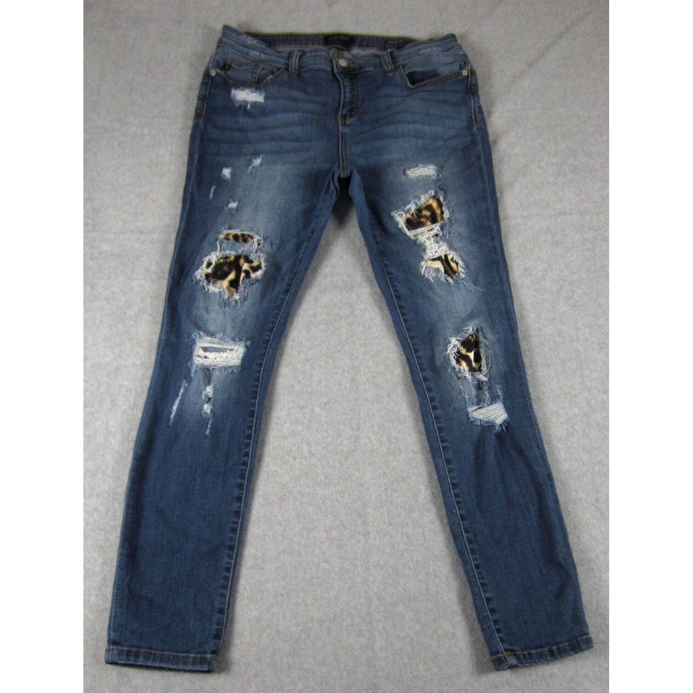 Judy Blue Jeans Womens 15/32 Blue Leopard Patch Skinny Distressed Stretch Denim